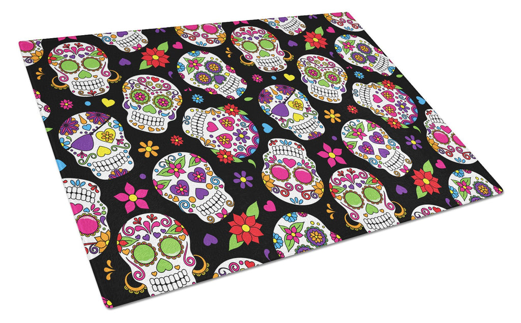 Day of the Dead Black Cutting Board Tempered Glass Kitchen Cutting Surface, Heat Resistant Chopping, Non-Slip Feet, Food Prep & Serving