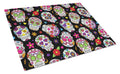 Day of the Dead Black Cutting Board Tempered Glass Kitchen Cutting Surface, Heat Resistant Chopping, Non-Slip Feet, Food Prep & Serving
