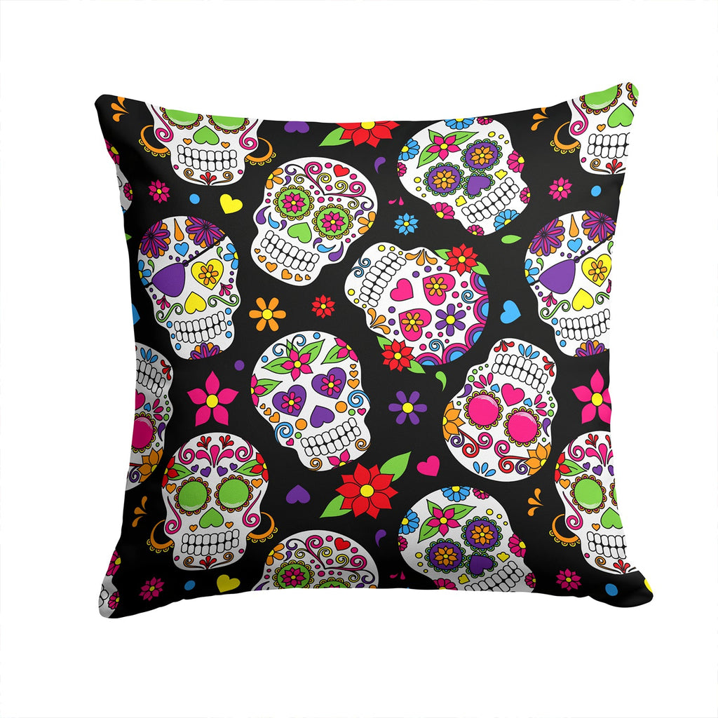 Day of the Dead Black Decorative Throw Pillow 14x14 Indoor Outdoor Accent Cushion, Fabric Cover with Insert for Sofa, Bed, Porch & Living Room