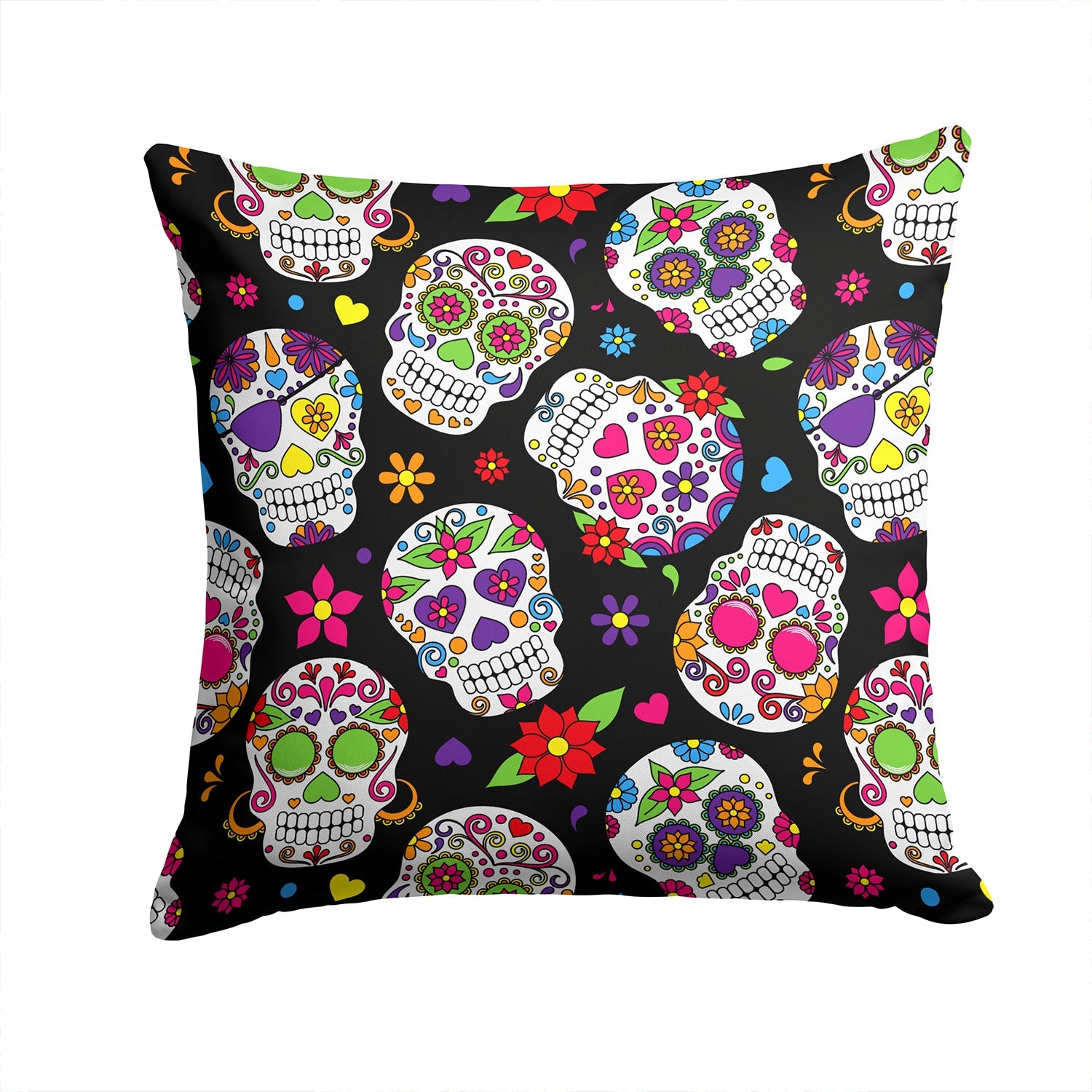 Day of the Dead Black Decorative Throw Pillow 14x14 Indoor Outdoor Accent Cushion, Fabric Cover with Insert for Sofa, Bed, Porch & Living Room