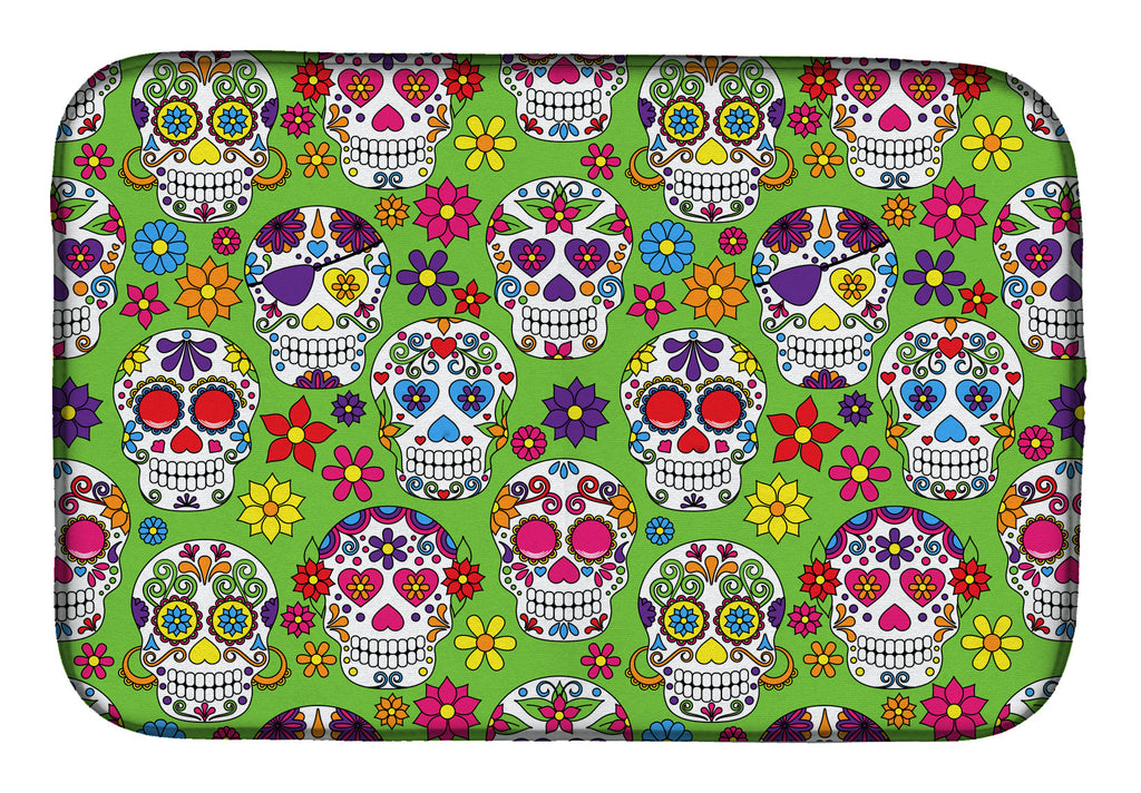 Day of the Dead Green Dish Drying Mat Absorbent Dish Drying Mat Pad for Kitchen Counter Dish Drainer Mat for Countertop, 14 x 21", Multicolor