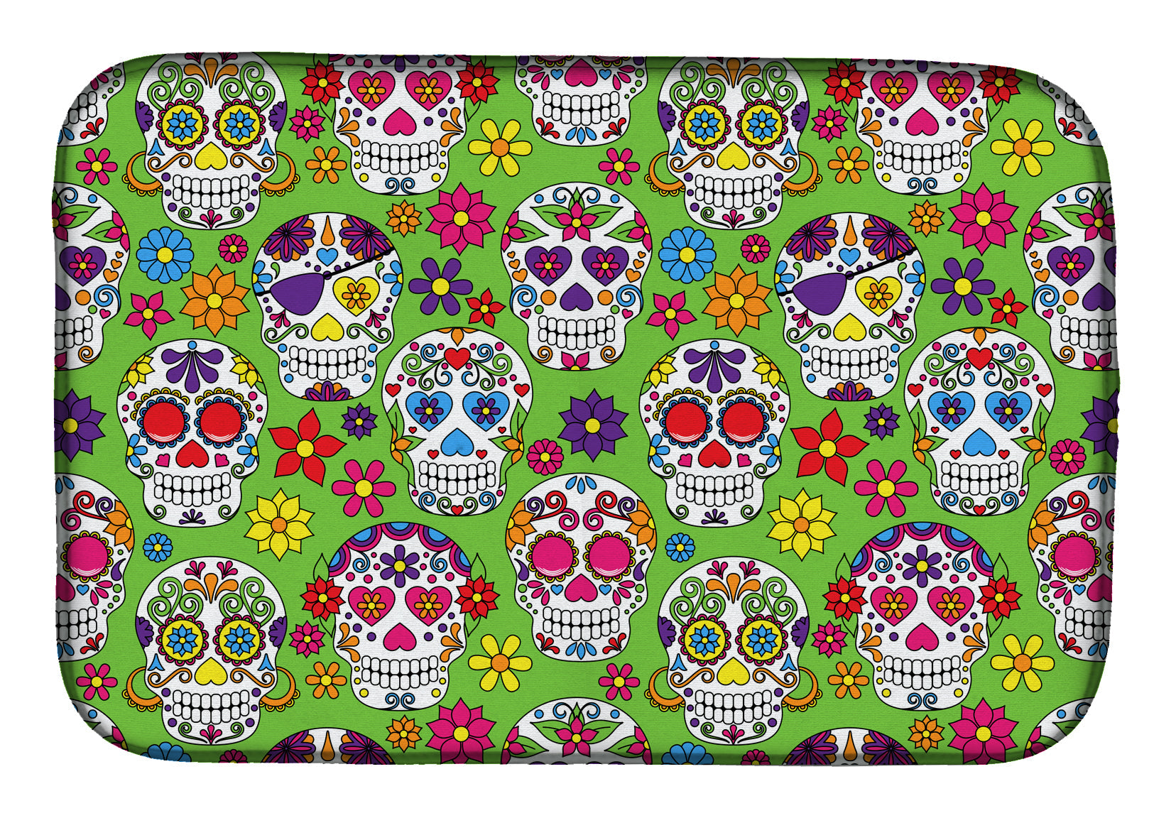 Day of the Dead Green Dish Drying Mat Absorbent Dish Drying Mat Pad for Kitchen Counter Dish Drainer Mat for Countertop, 14 x 21", Multicolor