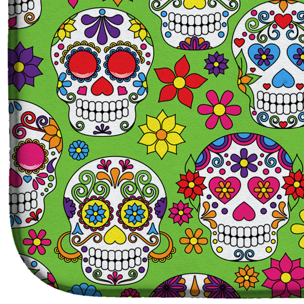Day of the Dead Green Dish Drying Mat Absorbent Dish Drying Mat Pad for Kitchen Counter Dish Drainer Mat for Countertop, 14 x 21", Multicolor
