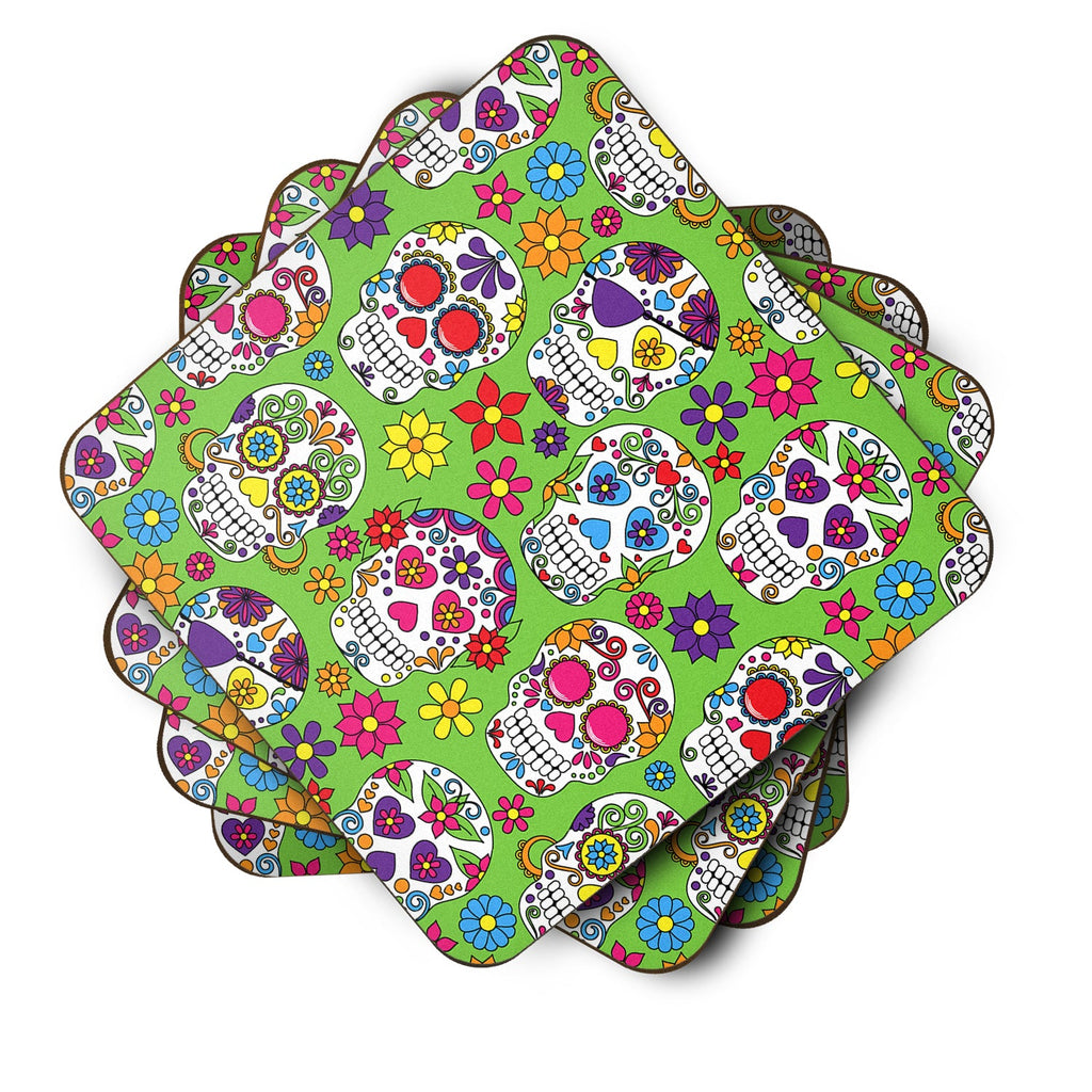 Day of the Dead Green Foam Coasters Set of 4 Cup Coasters for Indoor Outdoor, Tabletop Protection, Anti Slip, Mouse pad Material