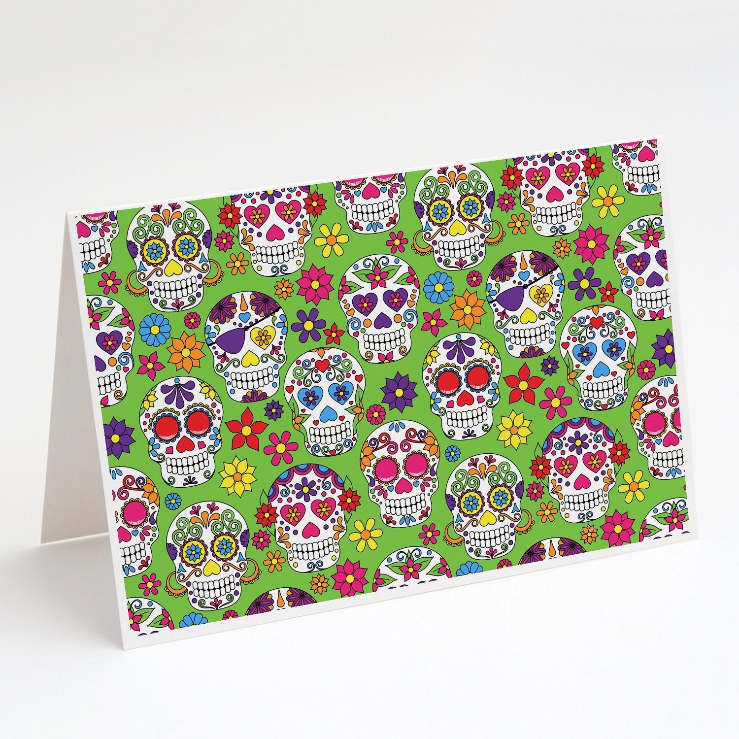 Day of the Dead Green Greeting Cards Pack of 8 Blank Cards with Envelopes Whimsical A7 Size 5x7