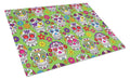 Day of the Dead Green Cutting Board Tempered Glass Kitchen Cutting Surface, Heat Resistant Chopping, Non-Slip Feet, Food Prep & Serving