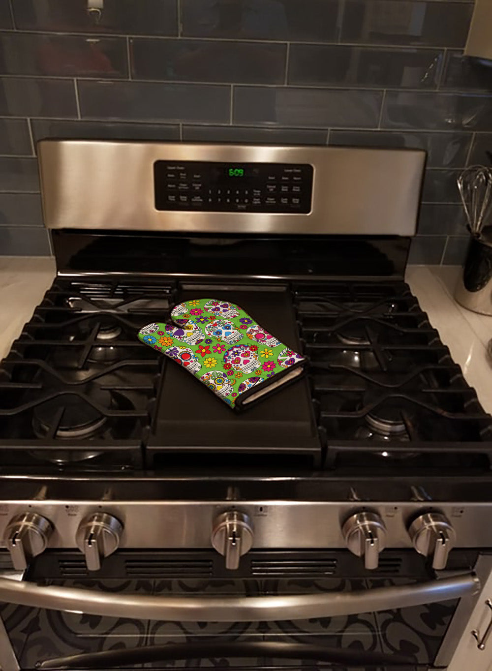 Day of the Dead Green Oven Mitt Heat Resistant Thick Oven Mitt for Hot Pans and Oven, Kitchen Mitt Protect Hands, Cooking Baking Glove