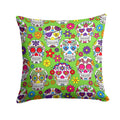 Day of the Dead Green Decorative Throw Pillow 14x14 Indoor Outdoor Accent Cushion, Fabric Cover with Insert for Sofa, Bed, Porch & Living Room