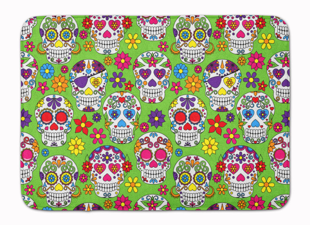 Day of the Dead Green Memory Foam Kitchen Mat Machine Washable Anti-Fatigue Cushion Comfort Bath or Kitchen Rug