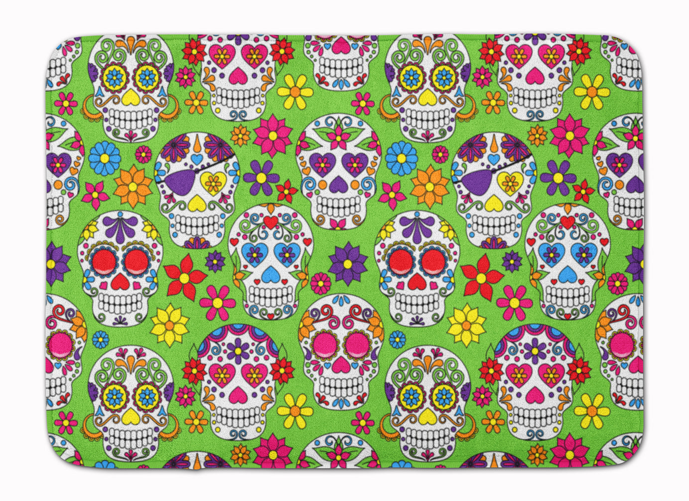 Day of the Dead Green Memory Foam Kitchen Mat Machine Washable Anti-Fatigue Cushion Comfort Bath or Kitchen Rug