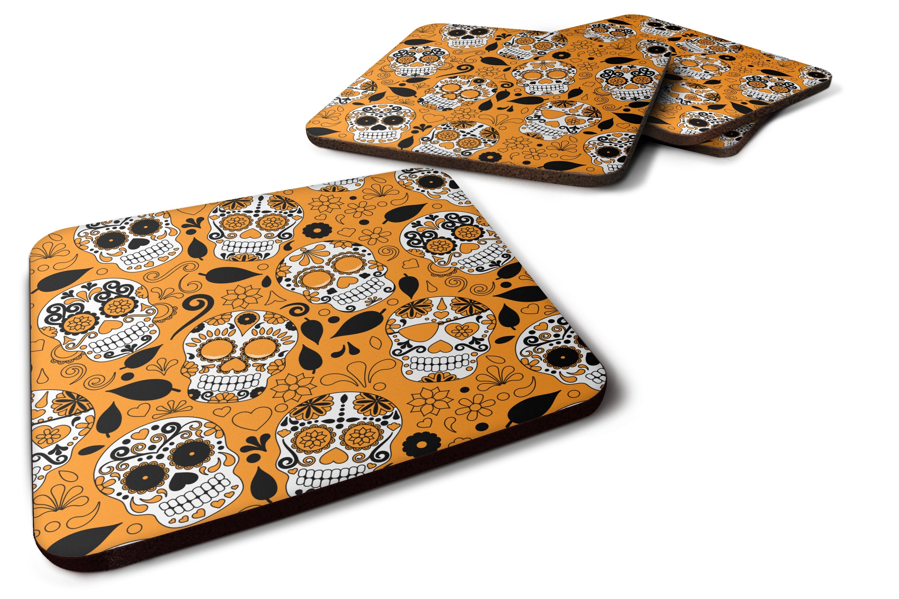 Day of the Dead Orange Foam Coasters Set of 4 Cup Coasters for Indoor Outdoor, Tabletop Protection, Anti Slip, Mouse pad Material
