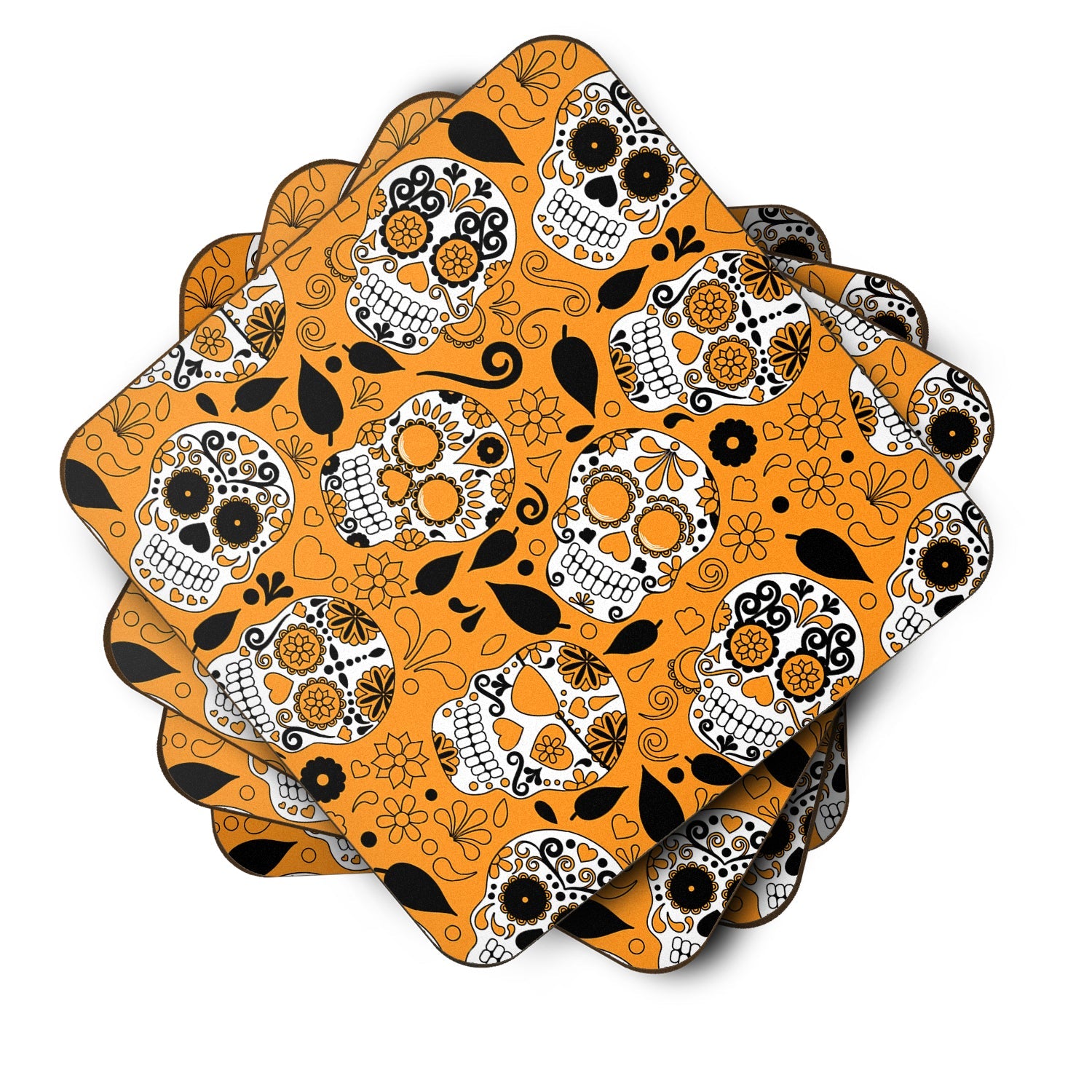 Day of the Dead Orange Foam Coasters Set of 4 Cup Coasters for Indoor Outdoor, Tabletop Protection, Anti Slip, Mouse pad Material