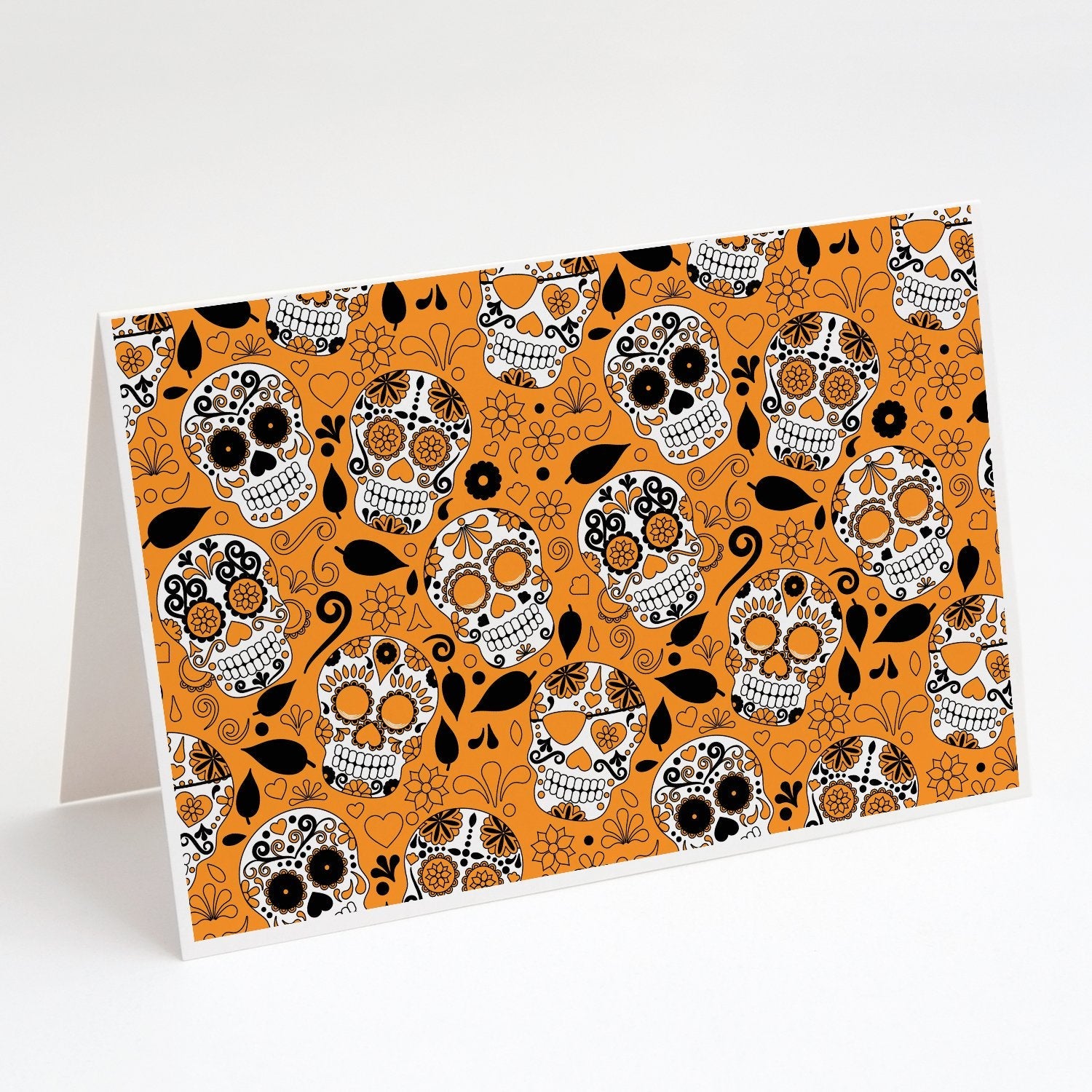 Day of the Dead Orange Greeting Cards Pack of 8 Blank Cards with Envelopes Whimsical A7 Size 5x7