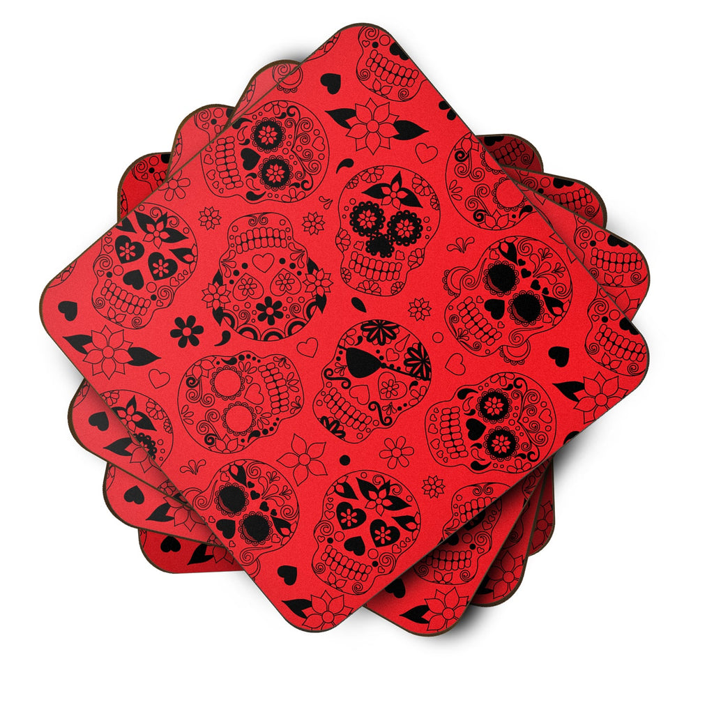 Day of the Dead Red Foam Coasters Set of 4 Cup Coasters for Indoor Outdoor, Tabletop Protection, Anti Slip, Mouse pad Material