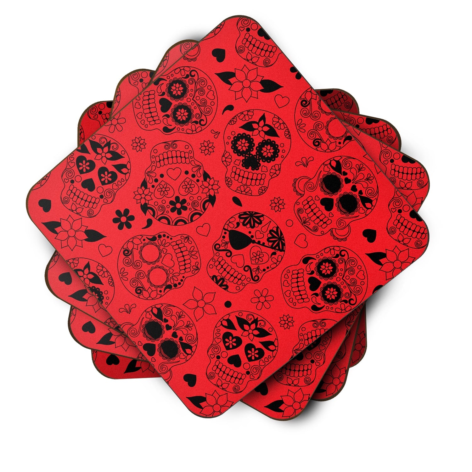 Day of the Dead Red Foam Coasters Set of 4 Cup Coasters for Indoor Outdoor, Tabletop Protection, Anti Slip, Mouse pad Material