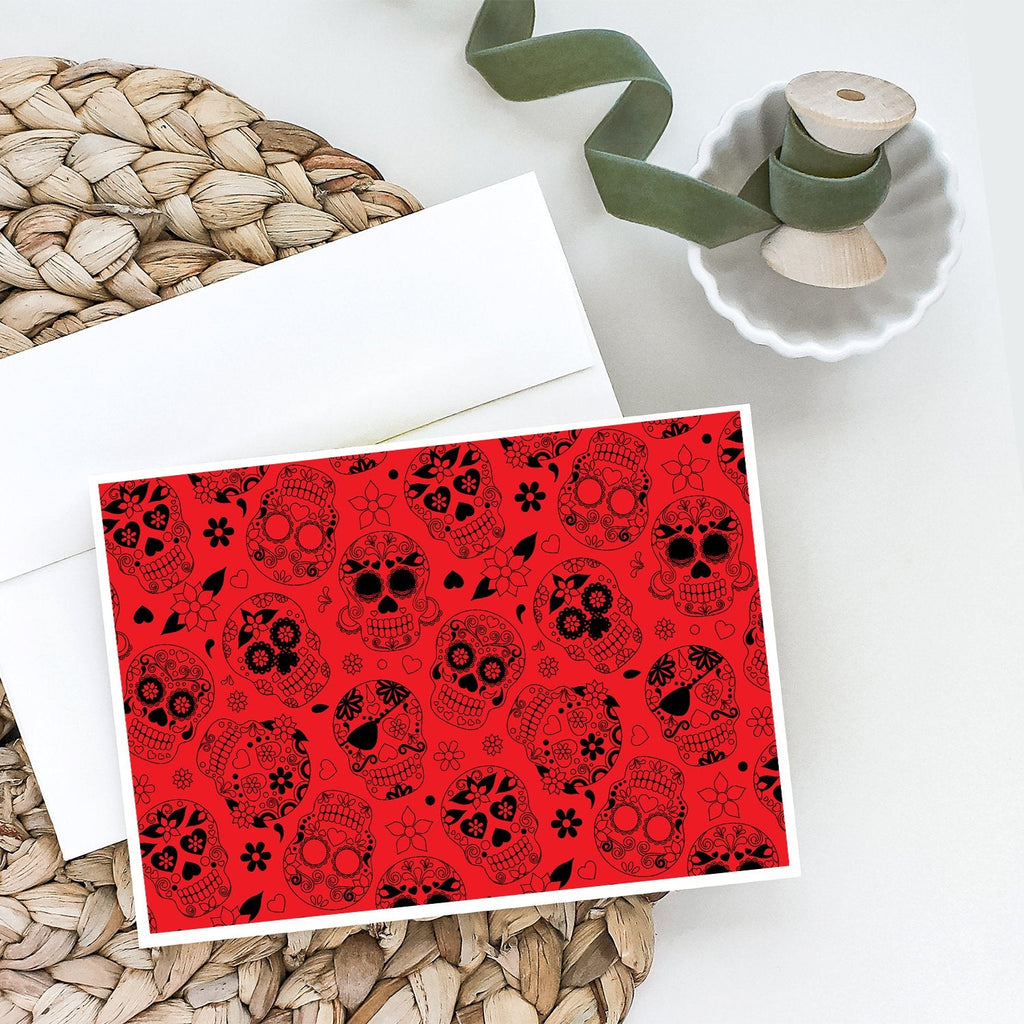 Day of the Dead Red Greeting Cards Pack of 8 Blank Cards with Envelopes Whimsical A7 Size 5x7