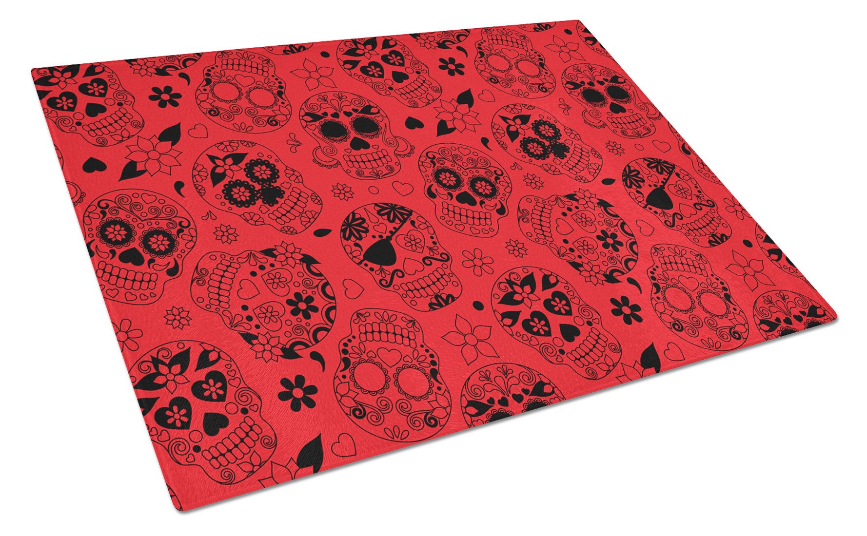 Day of the Dead Red Cutting Board Tempered Glass Kitchen Cutting Surface, Heat Resistant Chopping, Non-Slip Feet, Food Prep & Serving