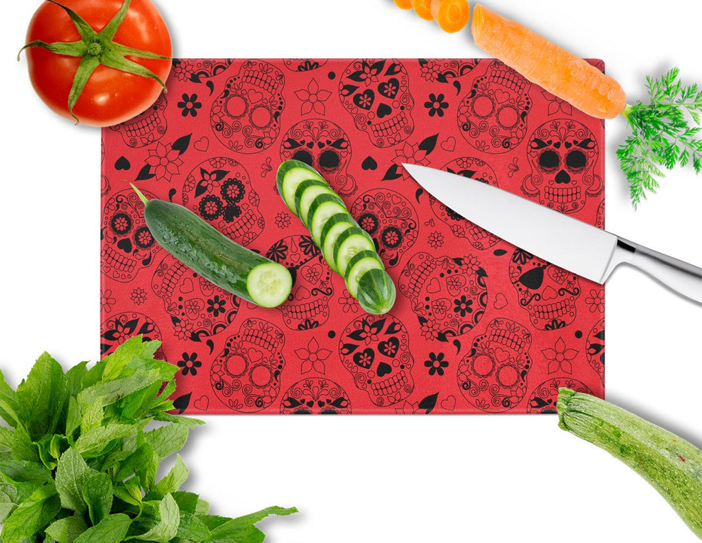 Day of the Dead Red Cutting Board Tempered Glass Kitchen Cutting Surface, Heat Resistant Chopping, Non-Slip Feet, Food Prep & Serving