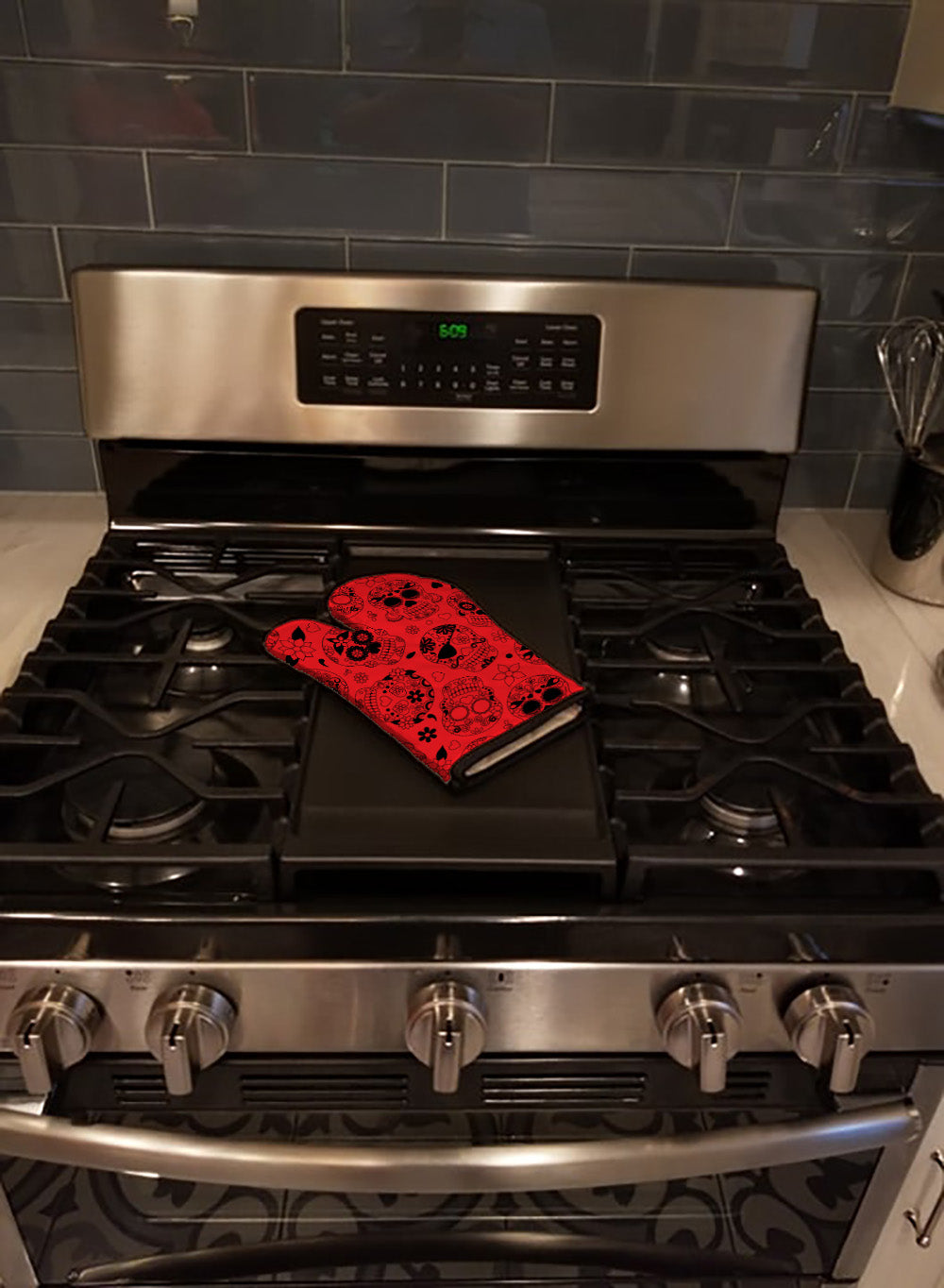 Day of the Dead Red Oven Mitt Heat Resistant Thick Oven Mitt for Hot Pans and Oven, Kitchen Mitt Protect Hands, Cooking Baking Glove