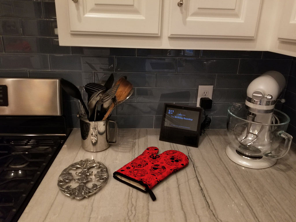 Day of the Dead Red Oven Mitt Heat Resistant Thick Oven Mitt for Hot Pans and Oven, Kitchen Mitt Protect Hands, Cooking Baking Glove