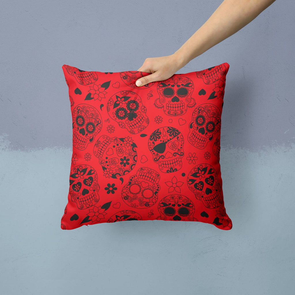 Day of the Dead Red Decorative Throw Pillow 14x14 Indoor Outdoor Accent Cushion, Fabric Cover with Insert for Sofa, Bed, Porch & Living Room