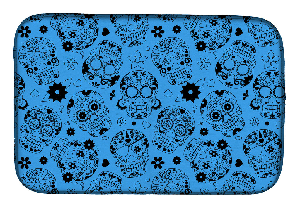 Day of the Dead Blue Dish Drying Mat Absorbent Dish Drying Mat Pad for Kitchen Counter Dish Drainer Mat for Countertop, 14 x 21", Multicolor