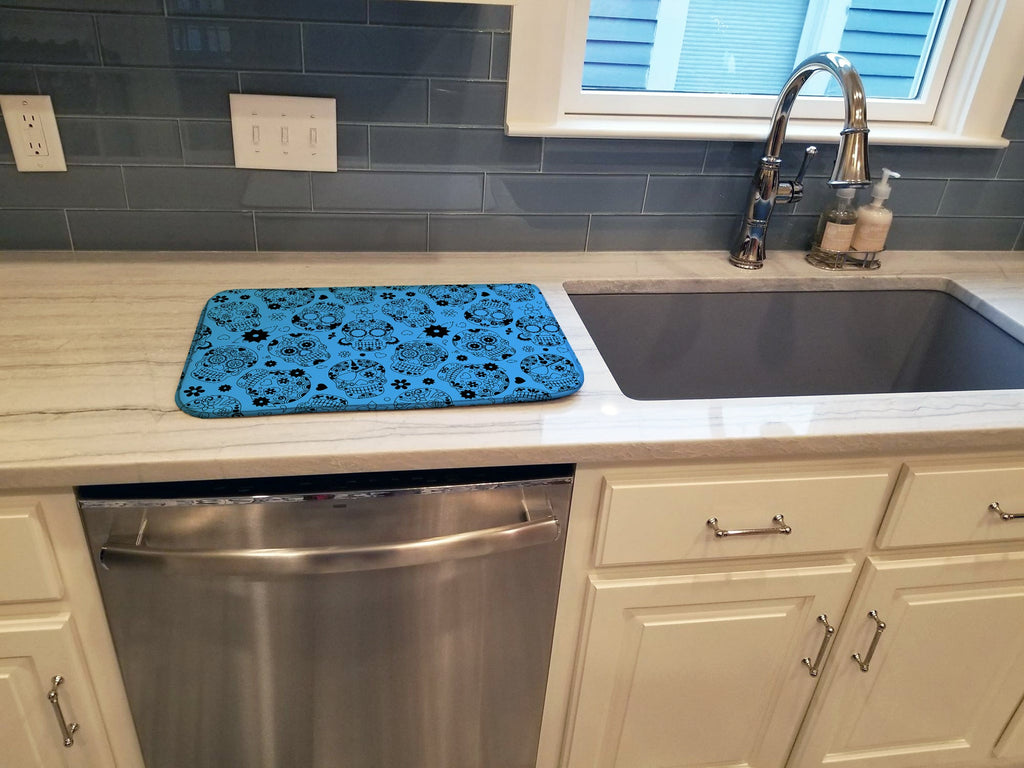 Day of the Dead Blue Dish Drying Mat Absorbent Dish Drying Mat Pad for Kitchen Counter Dish Drainer Mat for Countertop, 14 x 21", Multicolor