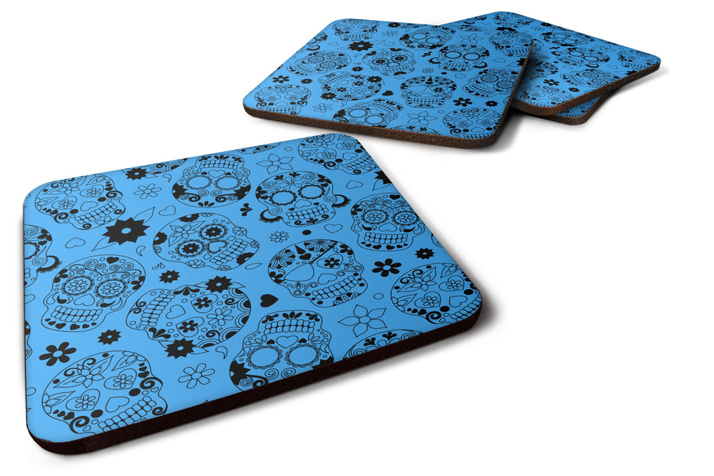 Day of the Dead Blue Foam Coasters Set of 4 Cup Coasters for Indoor Outdoor, Tabletop Protection, Anti Slip, Mouse pad Material
