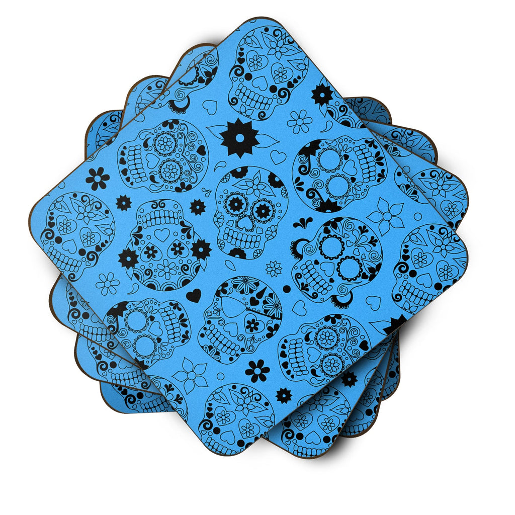 Day of the Dead Blue Foam Coasters Set of 4 Cup Coasters for Indoor Outdoor, Tabletop Protection, Anti Slip, Mouse pad Material