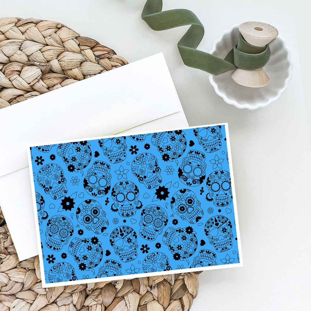Day of the Dead Blue Greeting Cards Pack of 8 Blank Cards with Envelopes Whimsical A7 Size 5x7