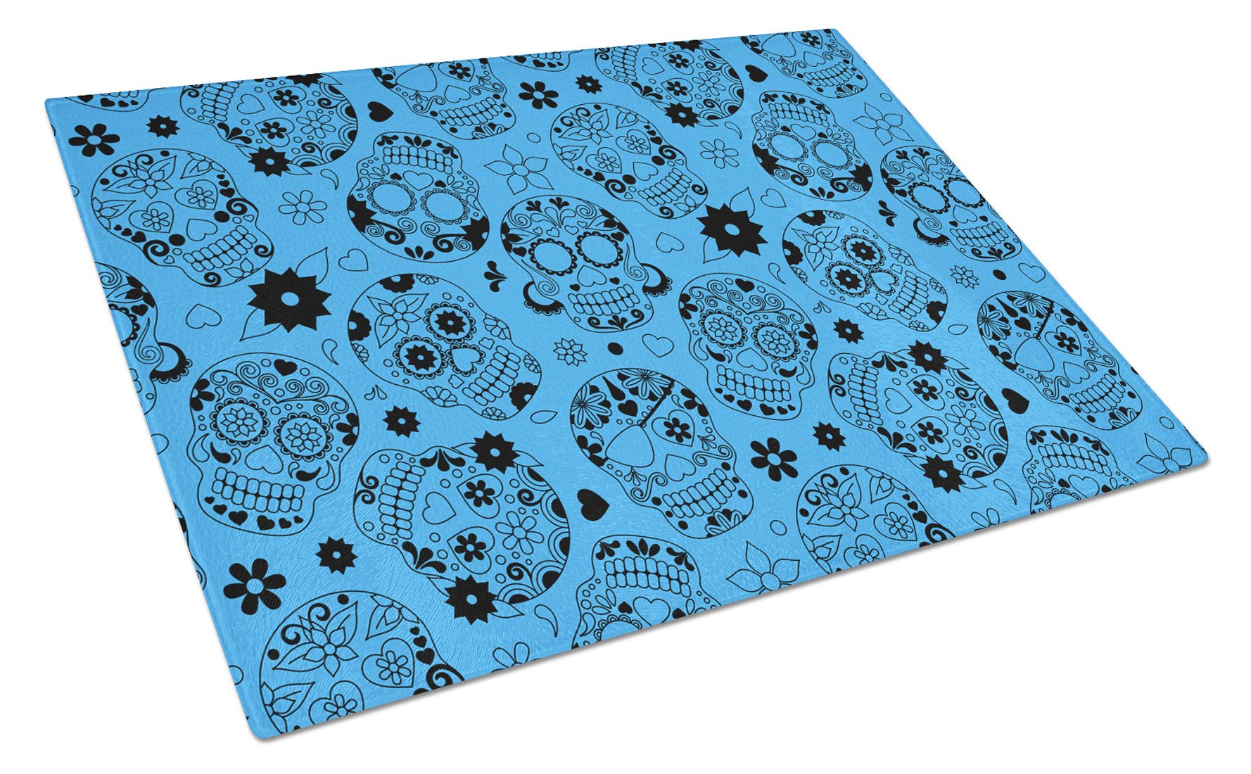 Day of the Dead Blue Cutting Board Tempered Glass Kitchen Cutting Surface, Heat Resistant Chopping, Non-Slip Feet, Food Prep & Serving