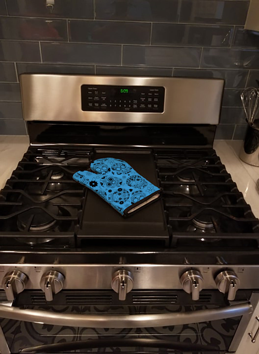 Day of the Dead Blue Oven Mitt Heat Resistant Thick Oven Mitt for Hot Pans and Oven, Kitchen Mitt Protect Hands, Cooking Baking Glove