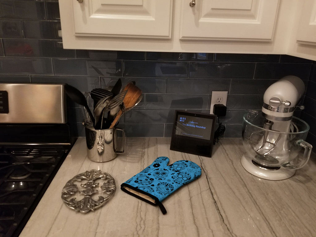 Day of the Dead Blue Oven Mitt Heat Resistant Thick Oven Mitt for Hot Pans and Oven, Kitchen Mitt Protect Hands, Cooking Baking Glove