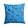 Day of the Dead Blue Decorative Throw Pillow 14x14 Indoor Outdoor Accent Cushion, Fabric Cover with Insert for Sofa, Bed, Porch & Living Room