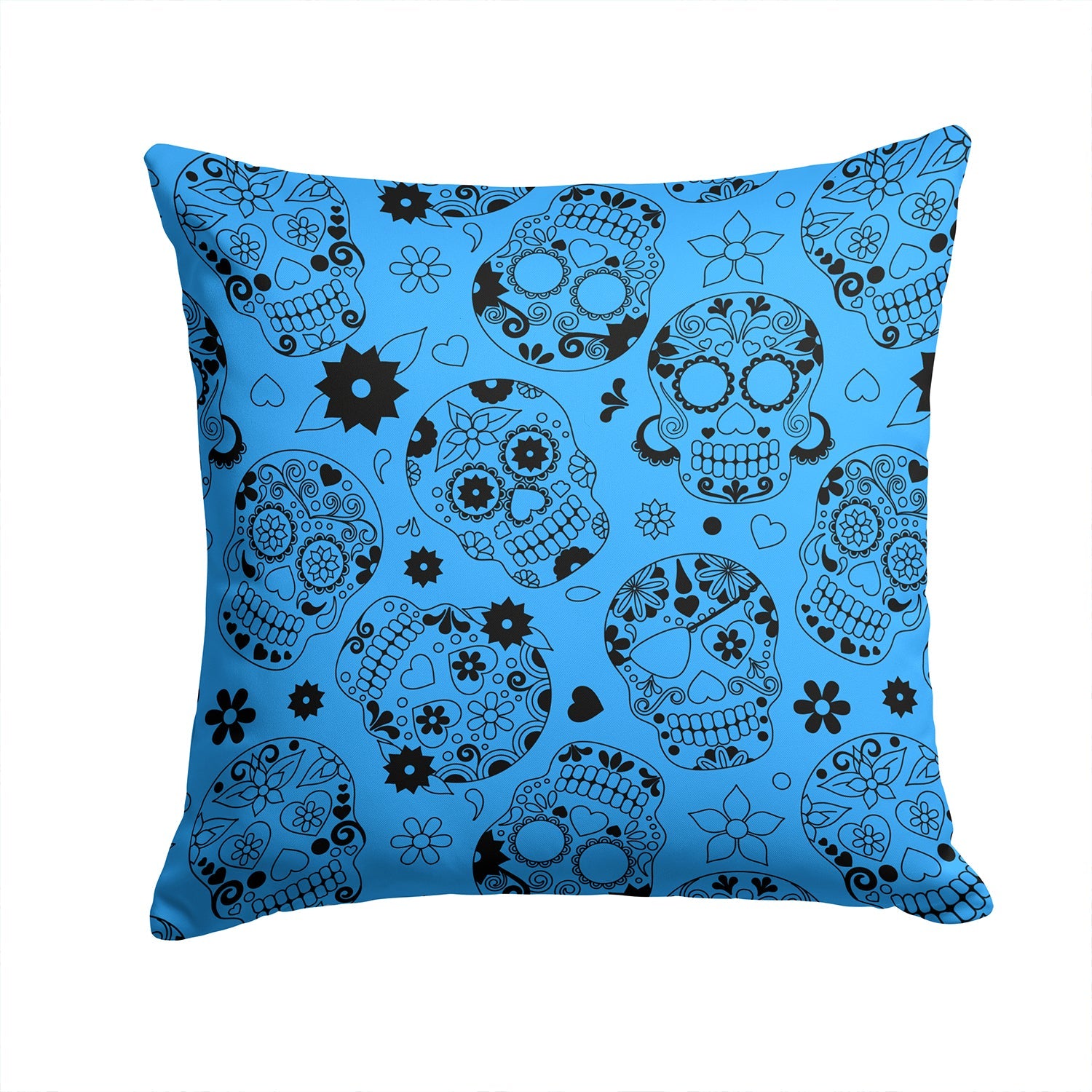 Day of the Dead Blue Decorative Throw Pillow 14x14 Indoor Outdoor Accent Cushion, Fabric Cover with Insert for Sofa, Bed, Porch & Living Room
