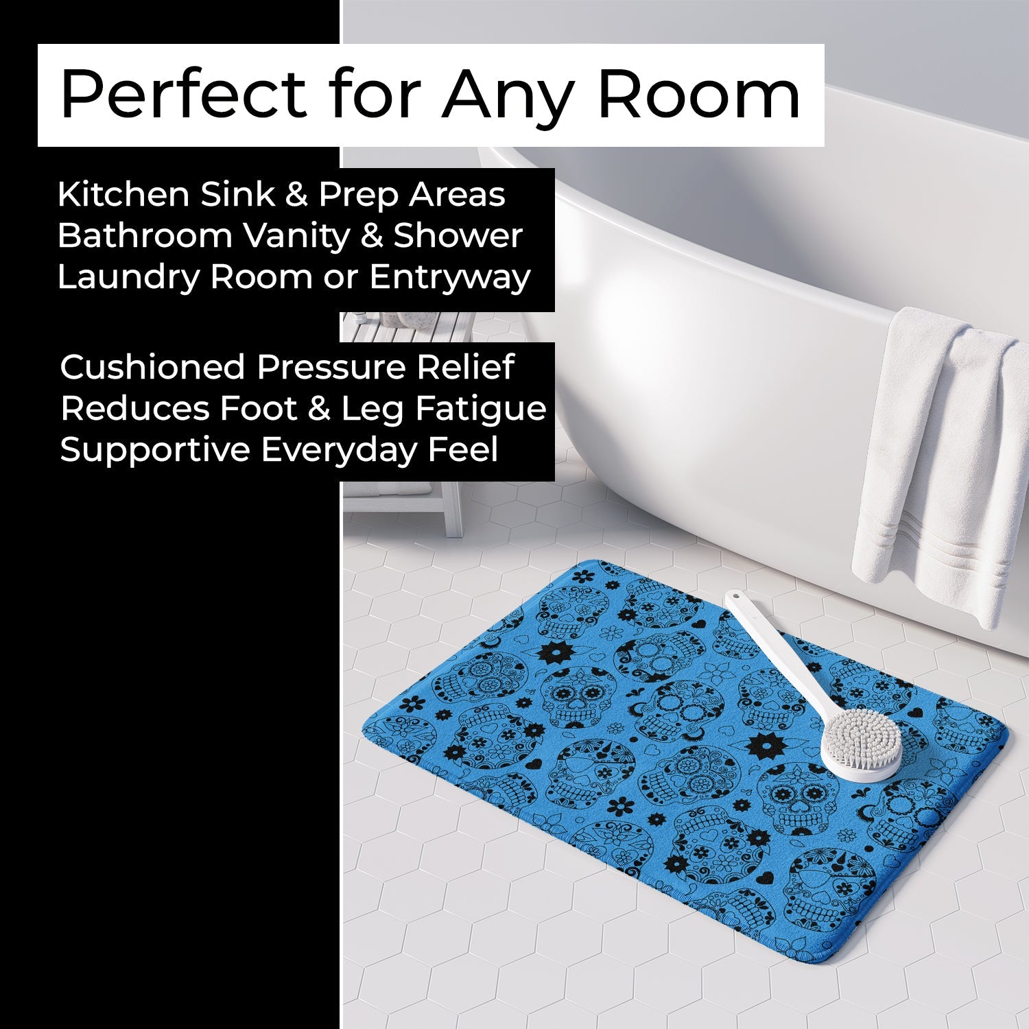 Day of the Dead Blue Memory Foam Kitchen Mat Machine Washable Anti-Fatigue Cushion Comfort Bath or Kitchen Rug