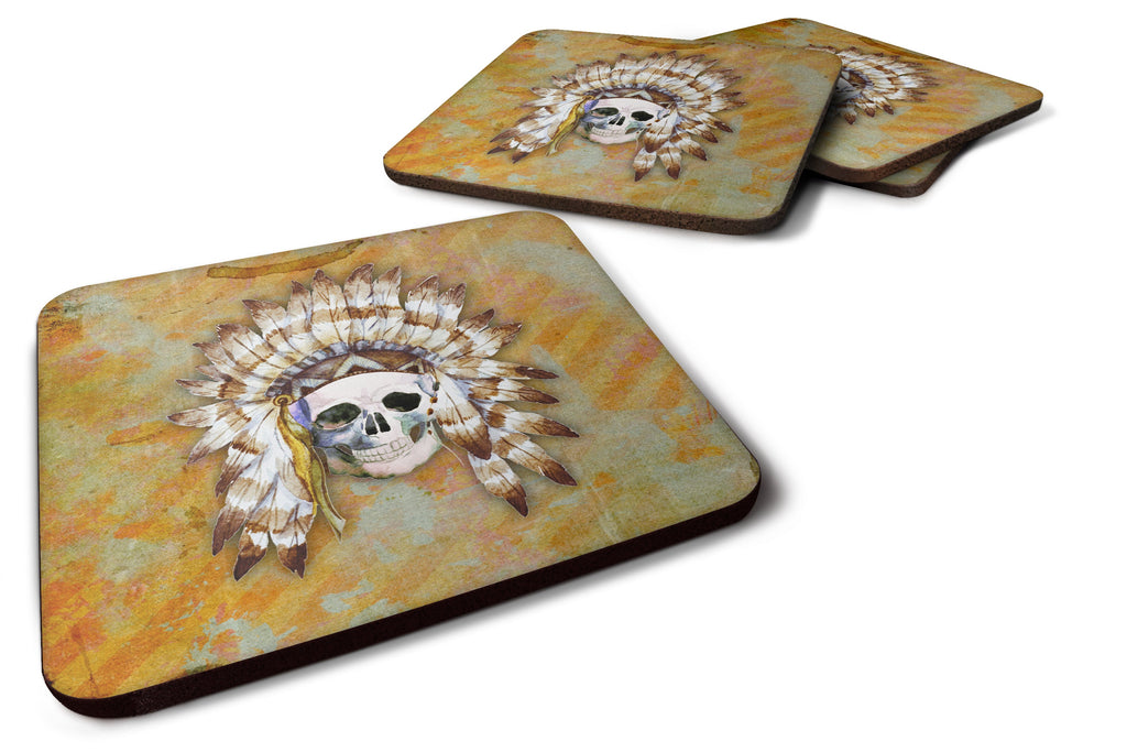 Day of the Dead Indian Skull Foam Coasters Set of 4 Cup Coasters for Indoor Outdoor, Tabletop Protection, Anti Slip, Mouse pad Material