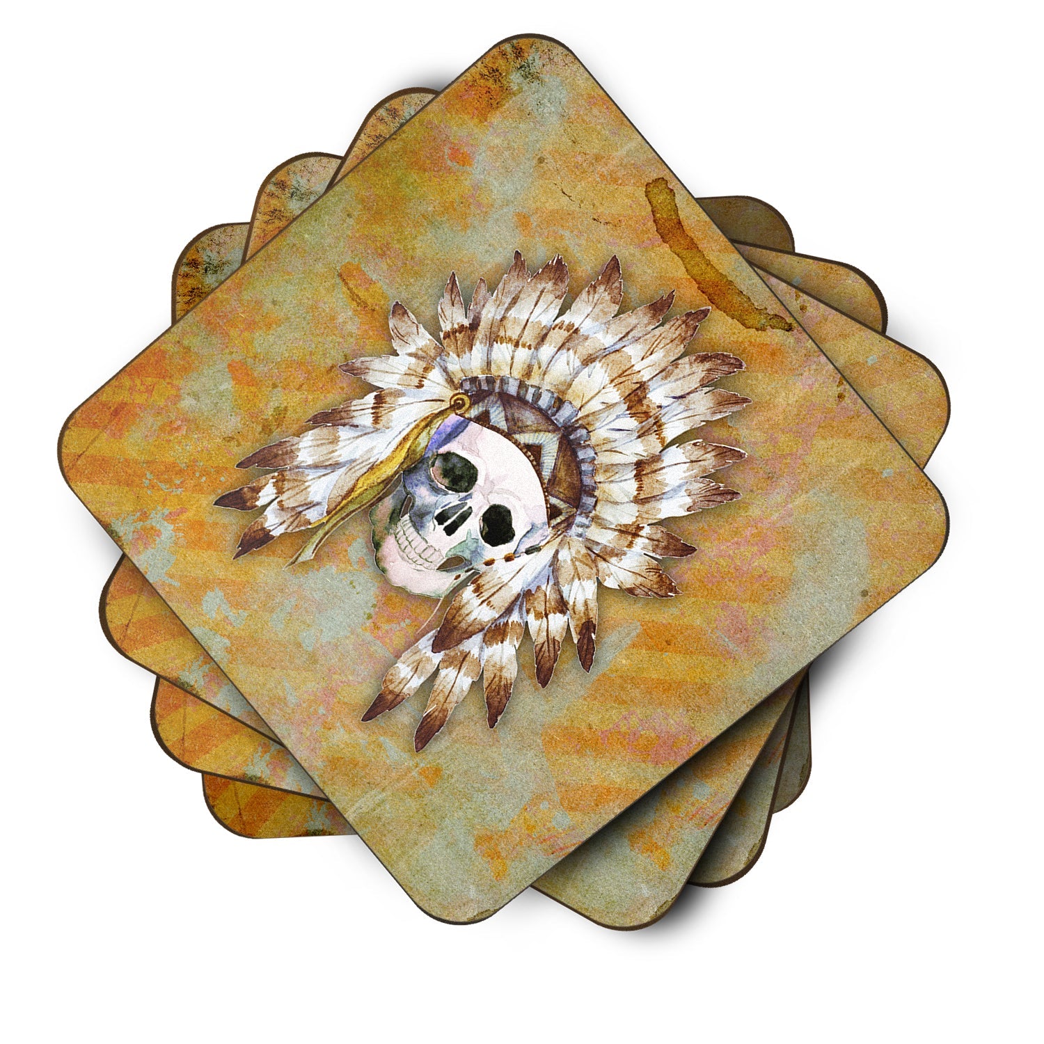 Day of the Dead Indian Skull Foam Coasters Set of 4 Cup Coasters for Indoor Outdoor, Tabletop Protection, Anti Slip, Mouse pad Material