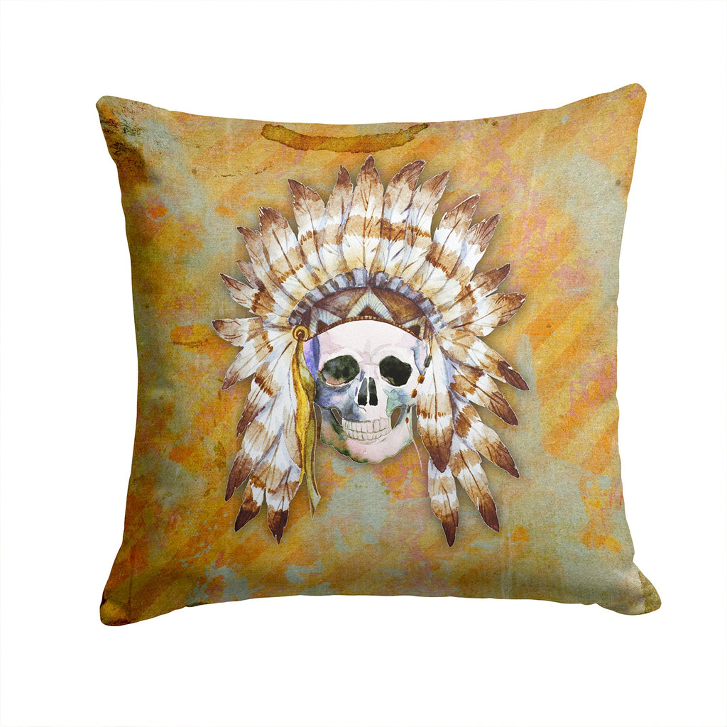 Day of the Dead Indian Skull Decorative Throw Pillow 14x14 Indoor Outdoor Accent Cushion, Fabric Cover with Insert for Sofa, Bed, Porch & Living Room