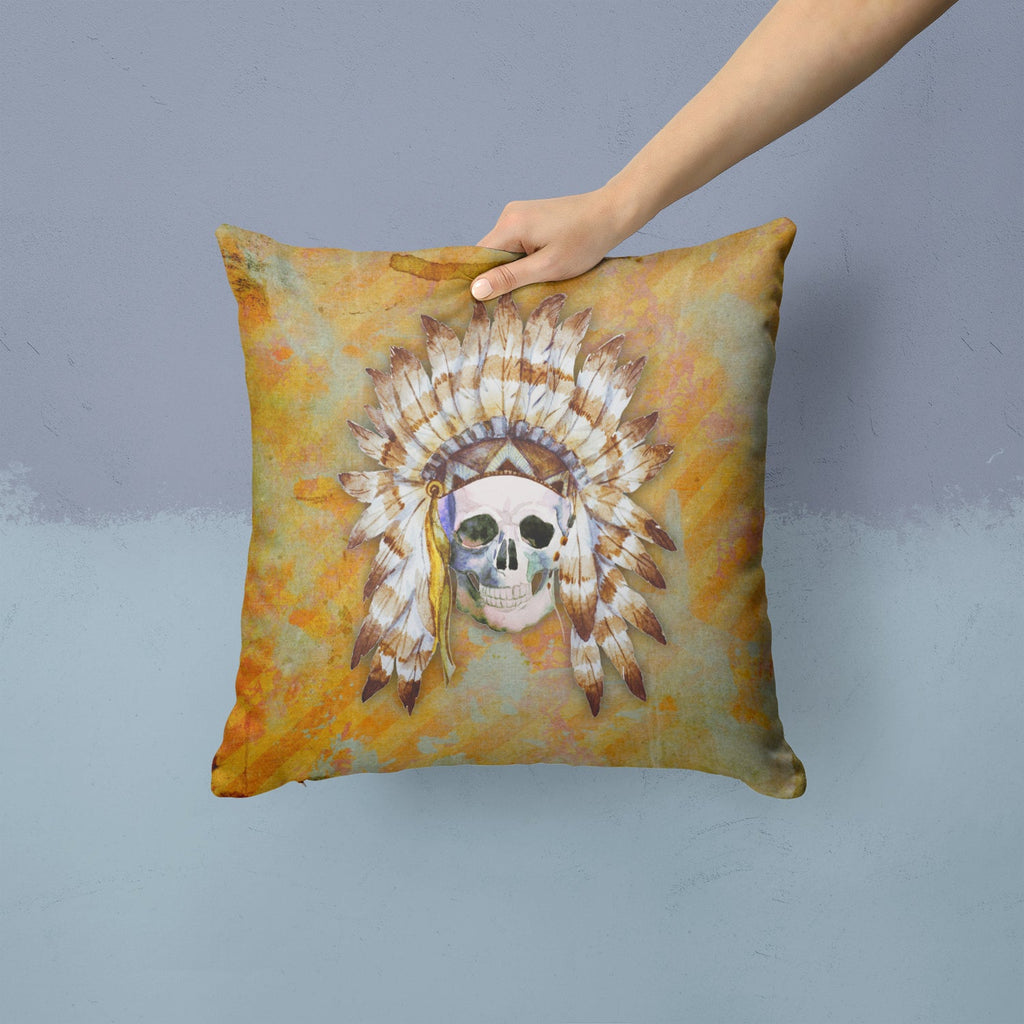 Day of the Dead Indian Skull Decorative Throw Pillow 14x14 Indoor Outdoor Accent Cushion, Fabric Cover with Insert for Sofa, Bed, Porch & Living Room