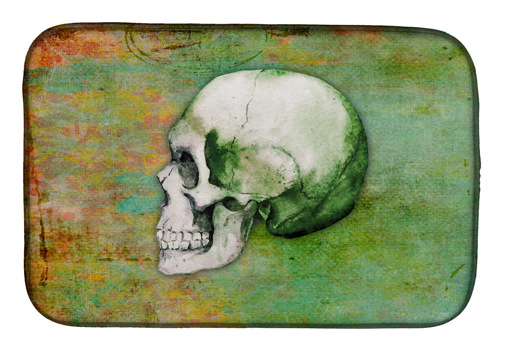 Day of the Dead Green Skull Dish Drying Mat Absorbent Dish Drying Mat Pad for Kitchen Counter Dish Drainer Mat for Countertop, 14 x 21", Multicolor