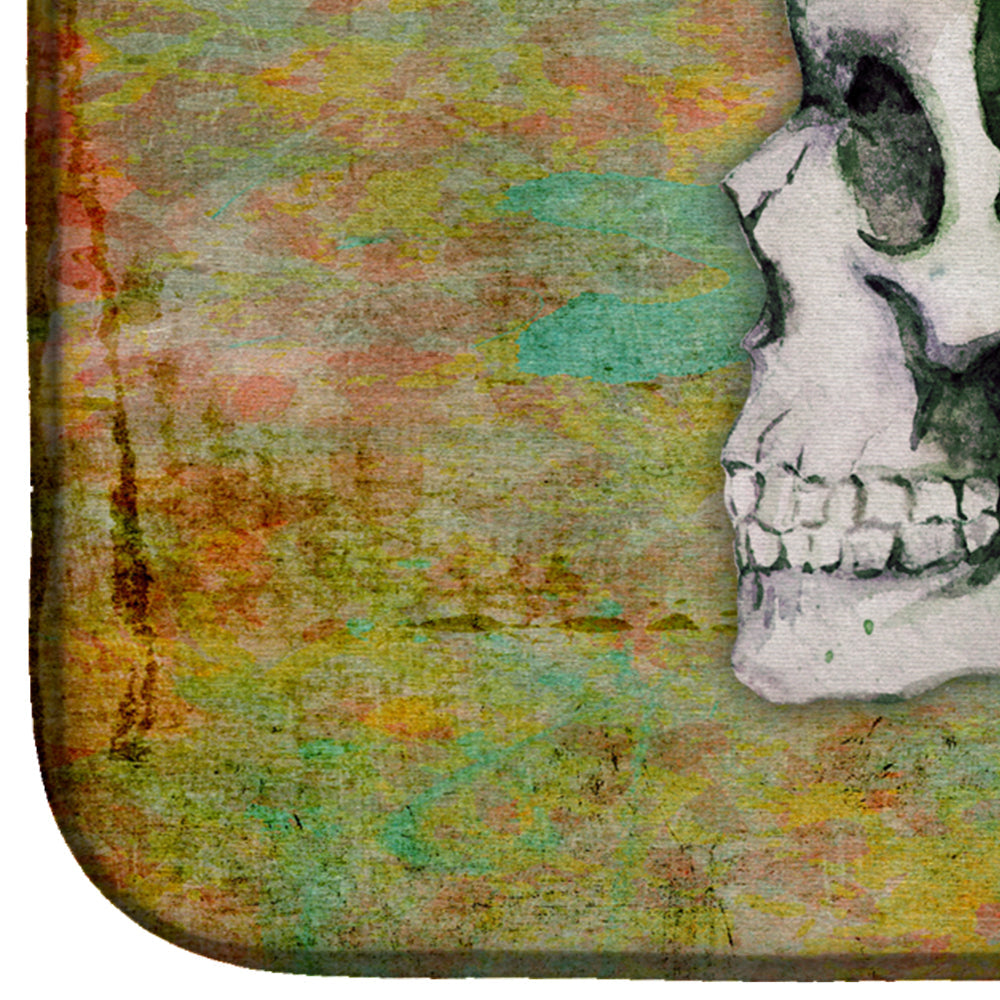 Day of the Dead Green Skull Dish Drying Mat Absorbent Dish Drying Mat Pad for Kitchen Counter Dish Drainer Mat for Countertop, 14 x 21", Multicolor