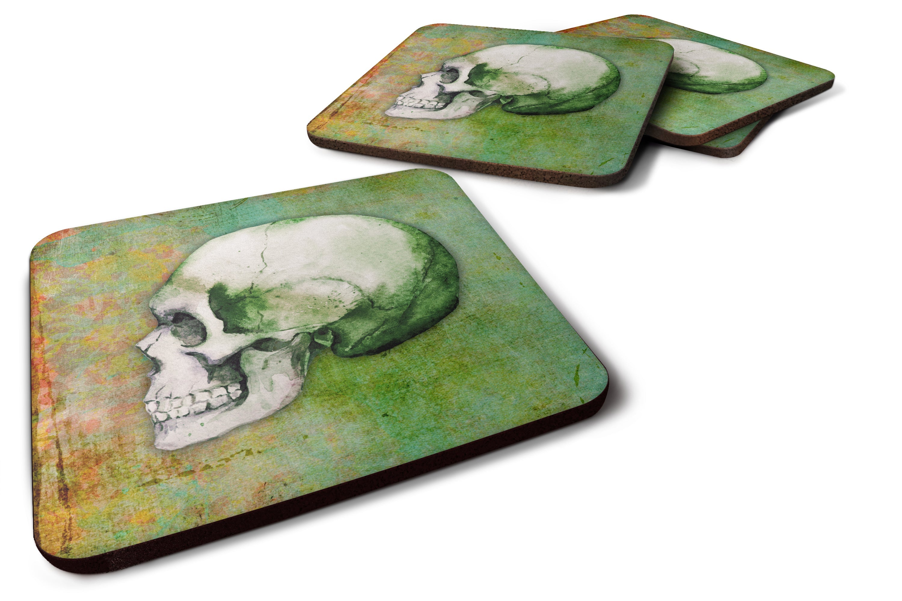 Day of the Dead Green Skull Foam Coasters Set of 4 Cup Coasters for Indoor Outdoor, Tabletop Protection, Anti Slip, Mouse pad Material