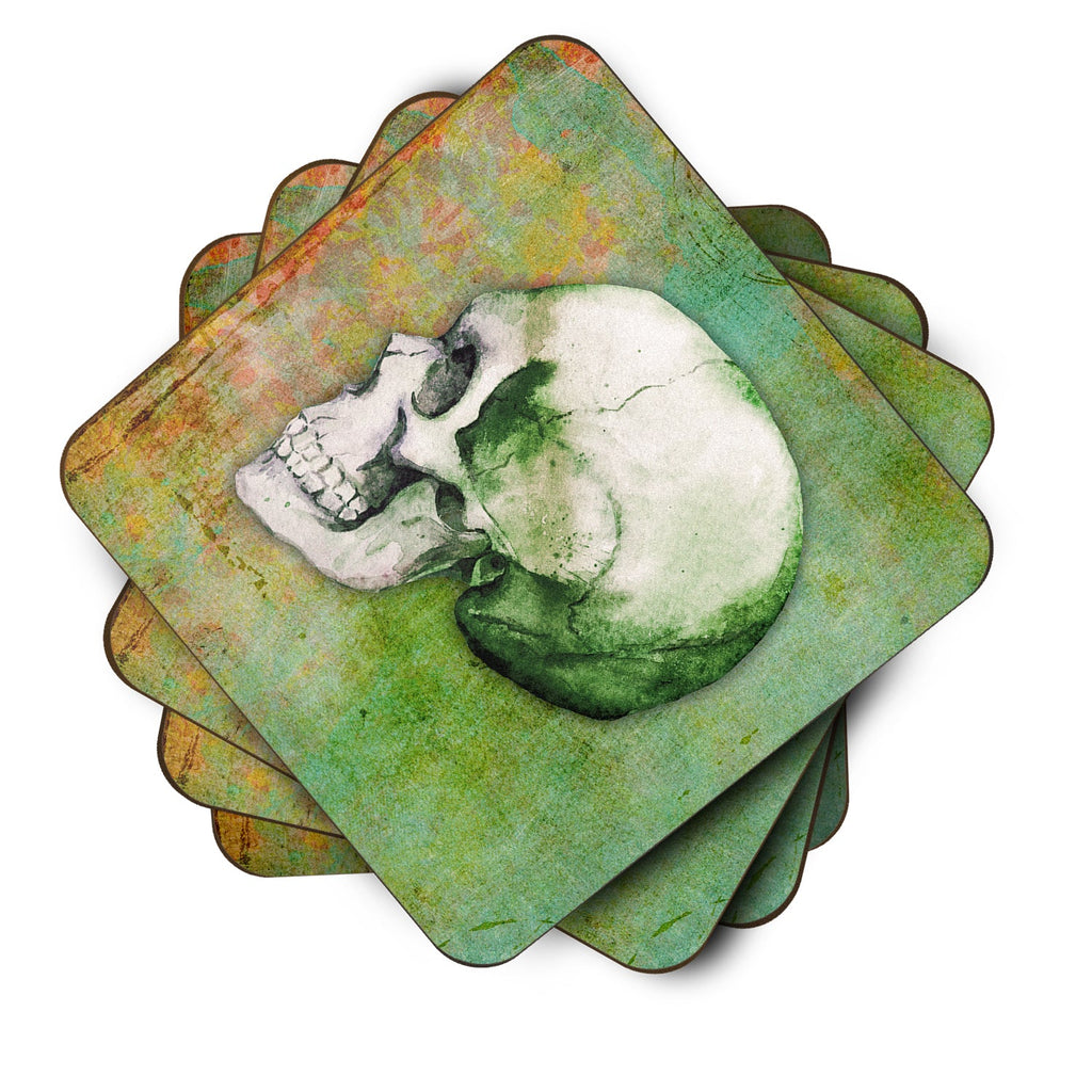 Day of the Dead Green Skull Foam Coasters Set of 4 Cup Coasters for Indoor Outdoor, Tabletop Protection, Anti Slip, Mouse pad Material