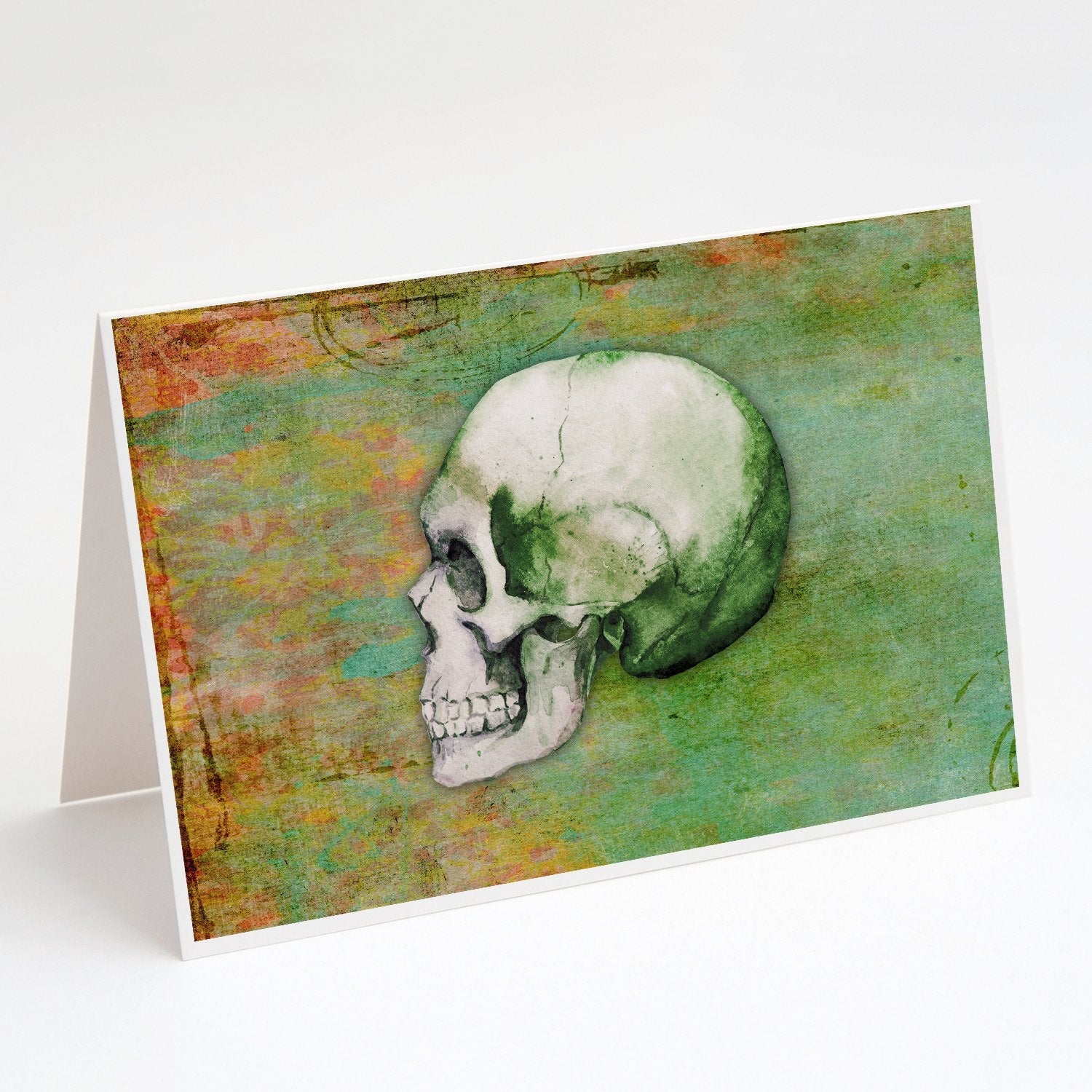 Day of the Dead Green Skull Greeting Cards Pack of 8 Blank Cards with Envelopes Whimsical A7 Size 5x7