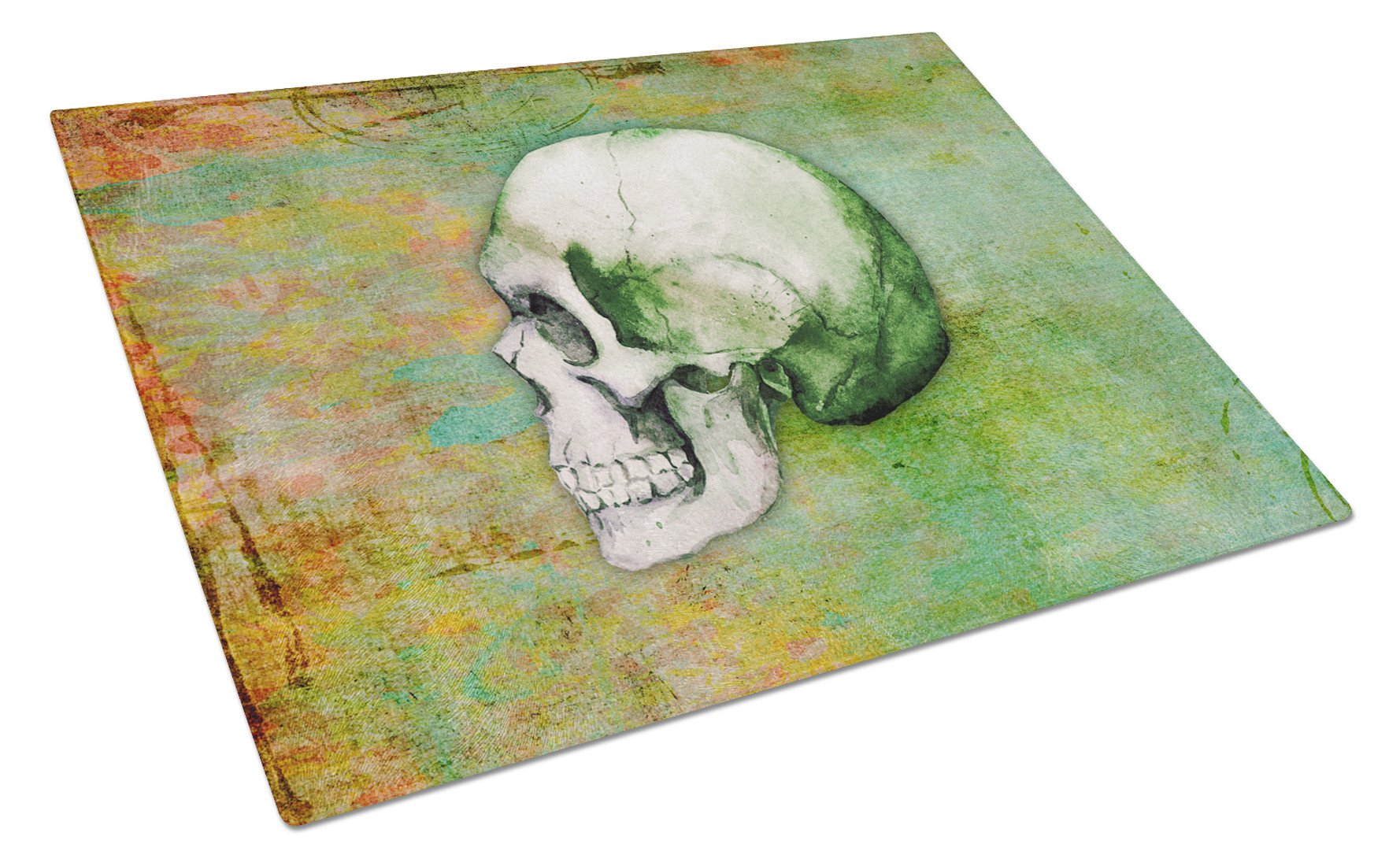 Day of the Dead Green Skull Cutting Board Tempered Glass Kitchen Cutting Surface, Heat Resistant Chopping, Non-Slip Feet, Food Prep & Serving