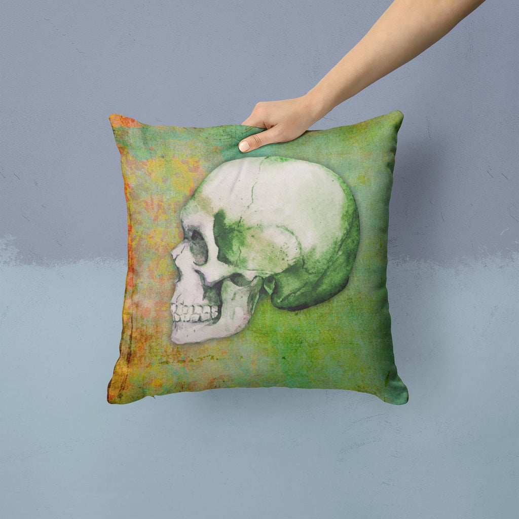 Day of the Dead Green Skull Decorative Throw Pillow 14x14 Indoor Outdoor Accent Cushion, Fabric Cover with Insert for Sofa, Bed, Porch & Living Room