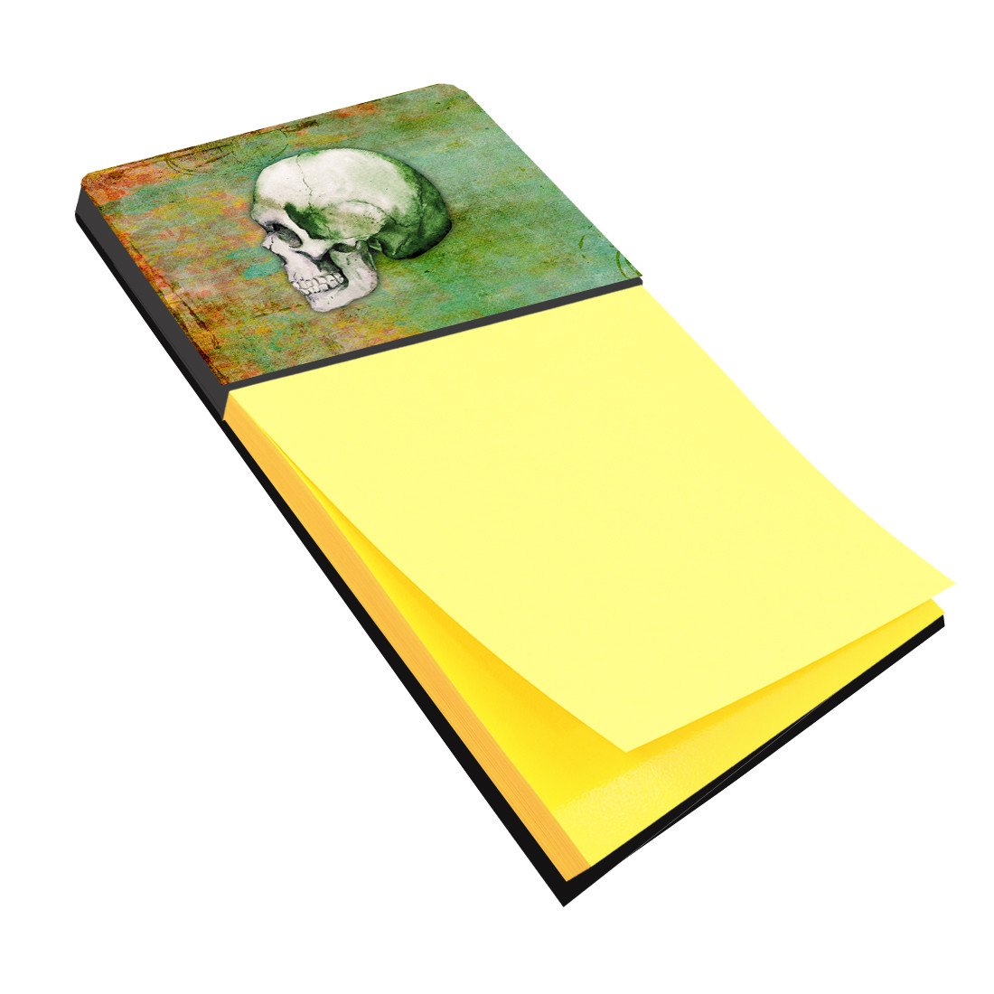 Day of the Dead Green Skull Watercolor Sticky Note Holder Refillable Dispenser Desk Accessory 3x3 Pad Gift