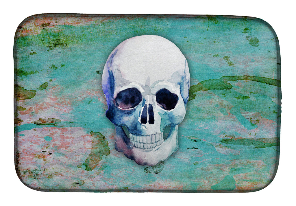 Day of the Dead Teal Skull Dish Drying Mat Absorbent Dish Drying Mat Pad for Kitchen Counter Dish Drainer Mat for Countertop, 14 x 21", Multicolor
