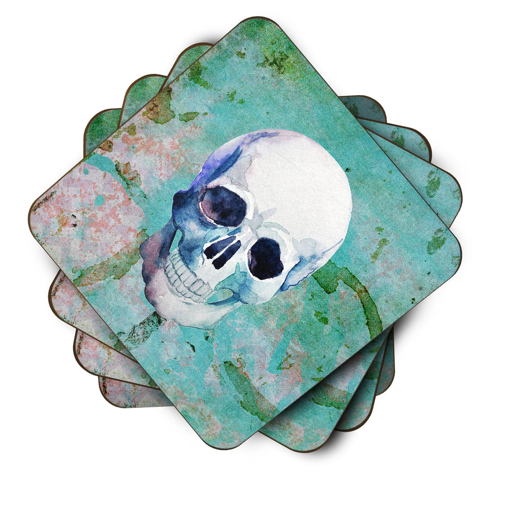 Day of the Dead Teal Skull Foam Coasters Set of 4 Cup Coasters for Indoor Outdoor, Tabletop Protection, Anti Slip, Mouse pad Material